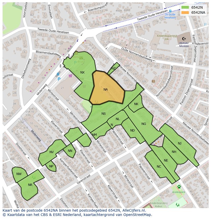 Afbeelding van het postcodegebied 6542 NA op de kaart.