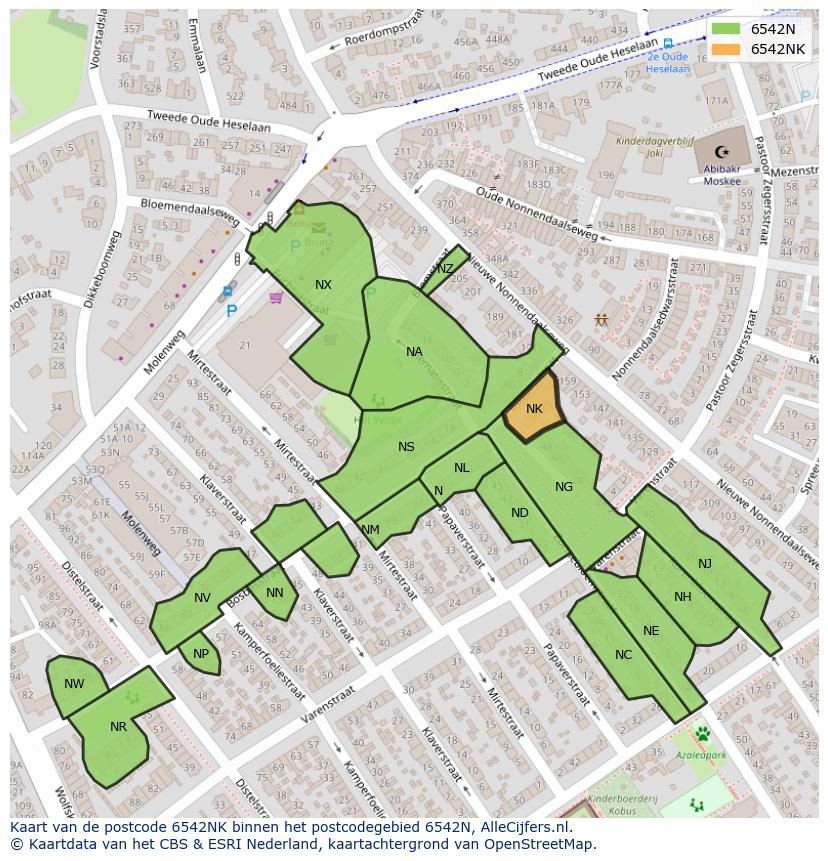 Afbeelding van het postcodegebied 6542 NK op de kaart.