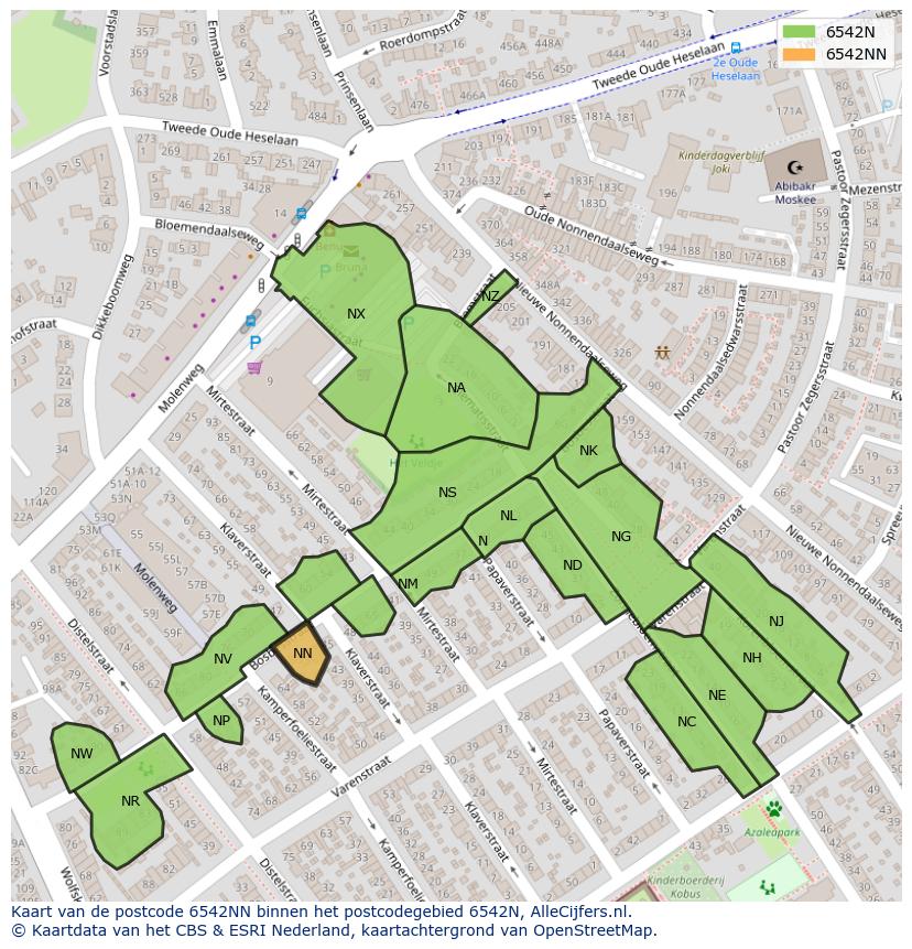 Afbeelding van het postcodegebied 6542 NN op de kaart.