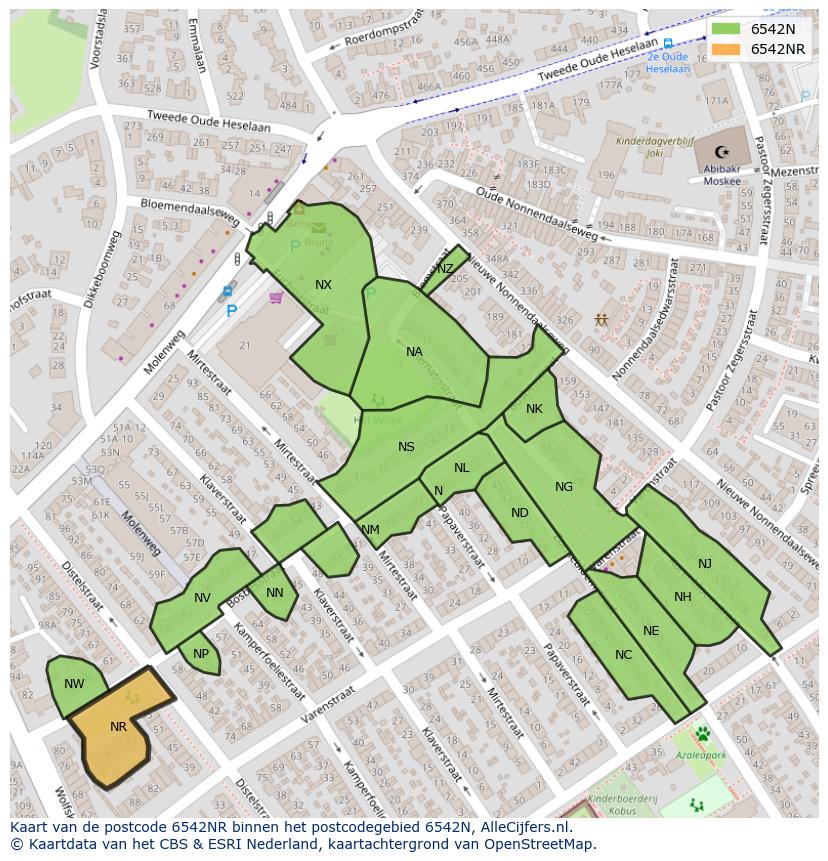 Afbeelding van het postcodegebied 6542 NR op de kaart.