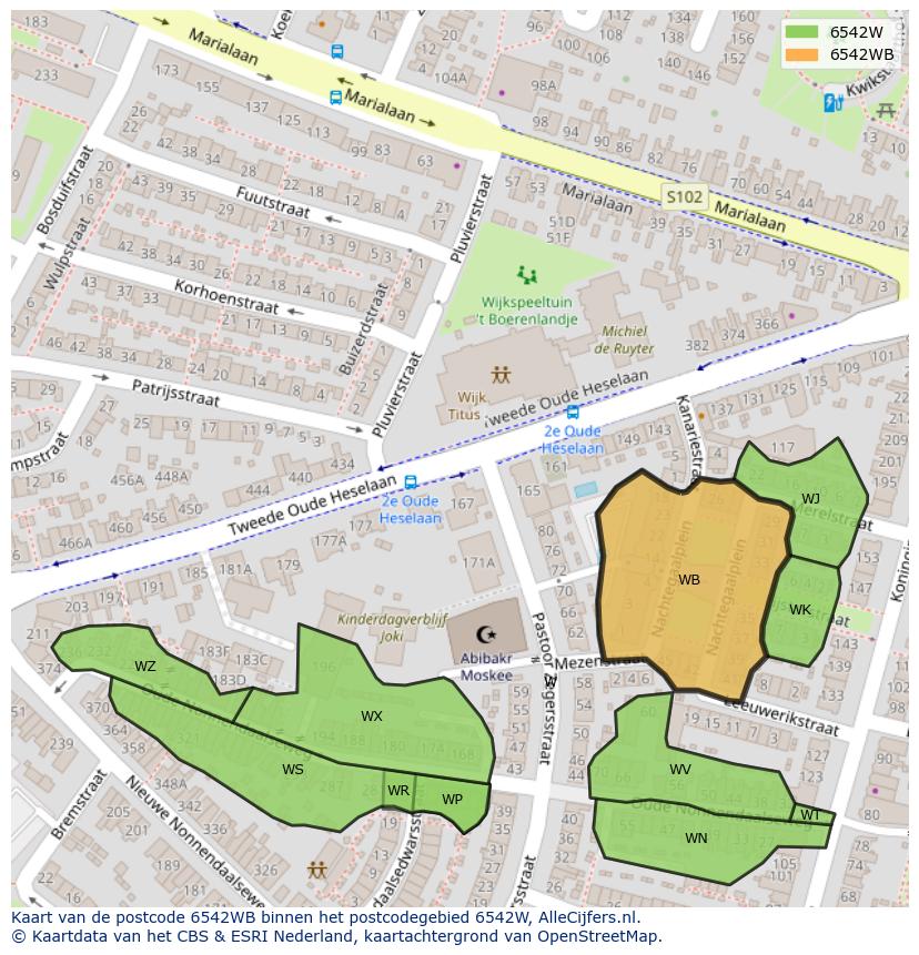 Afbeelding van het postcodegebied 6542 WB op de kaart.