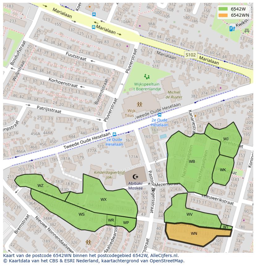 Afbeelding van het postcodegebied 6542 WN op de kaart.