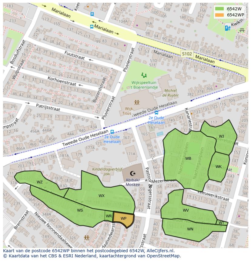 Afbeelding van het postcodegebied 6542 WP op de kaart.
