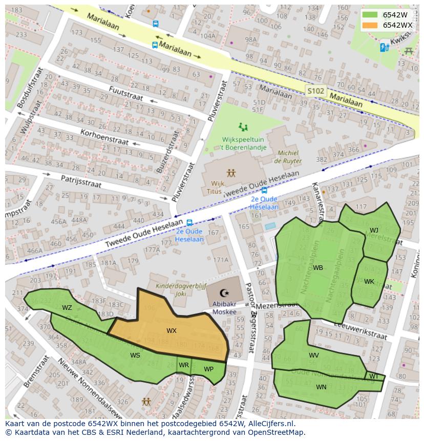 Afbeelding van het postcodegebied 6542 WX op de kaart.