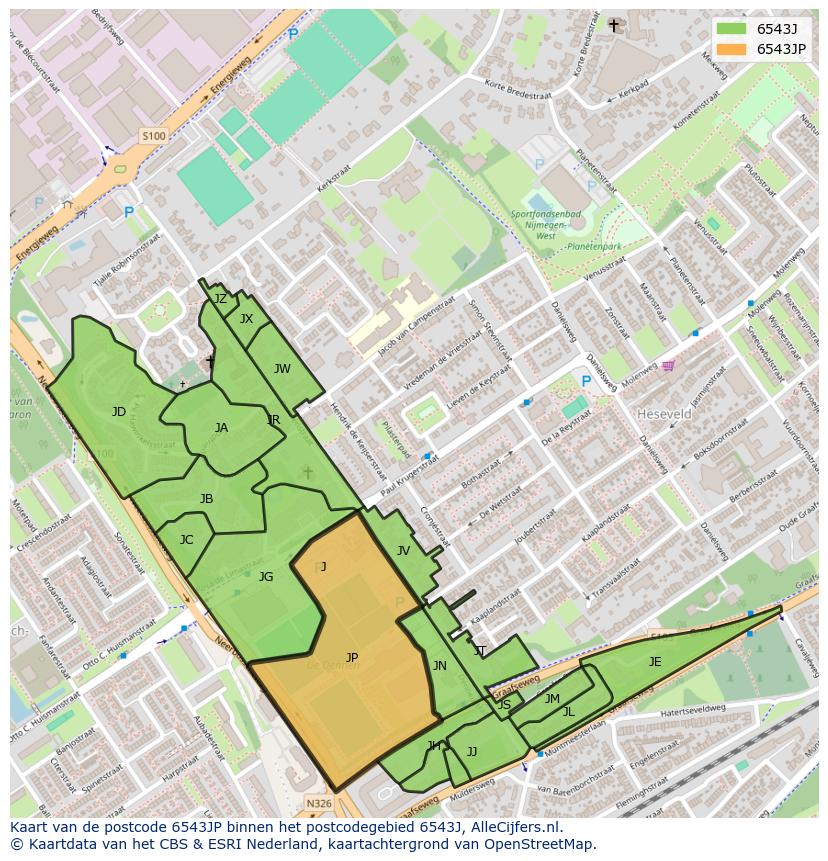 Afbeelding van het postcodegebied 6543 JP op de kaart.