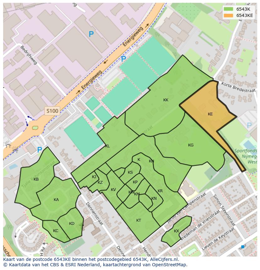 Afbeelding van het postcodegebied 6543 KE op de kaart.