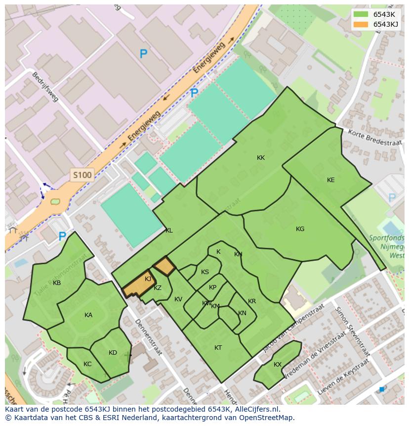Afbeelding van het postcodegebied 6543 KJ op de kaart.