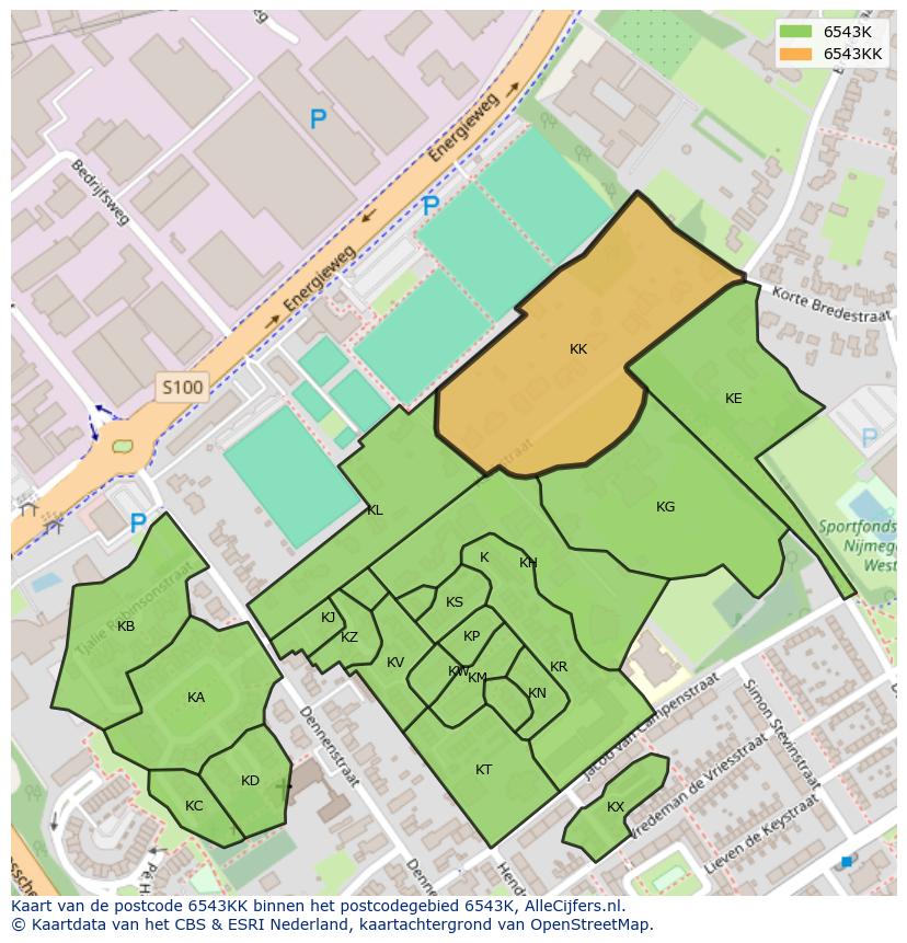 Afbeelding van het postcodegebied 6543 KK op de kaart.