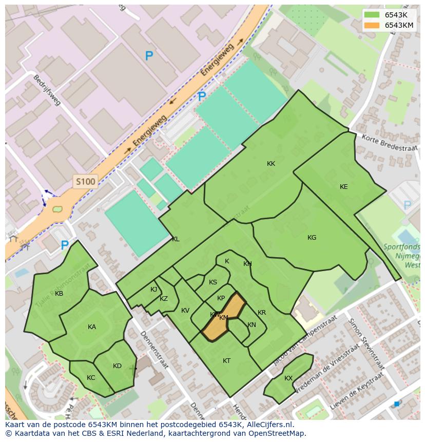 Afbeelding van het postcodegebied 6543 KM op de kaart.