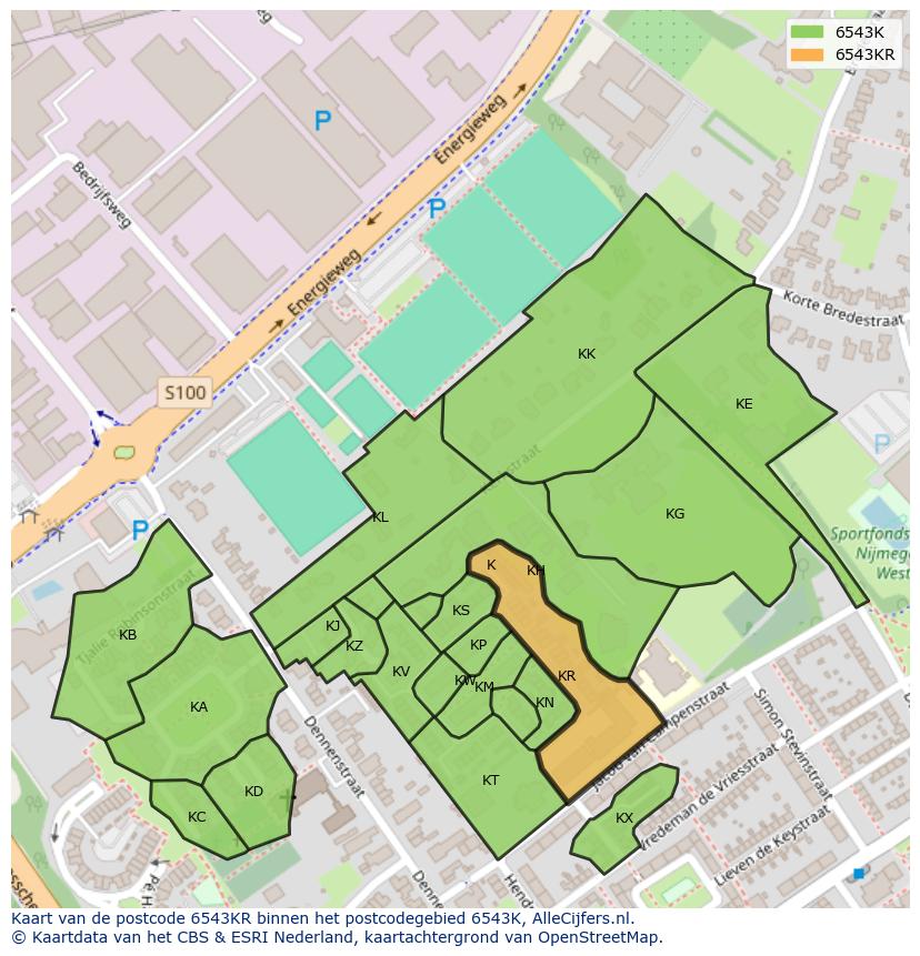 Afbeelding van het postcodegebied 6543 KR op de kaart.