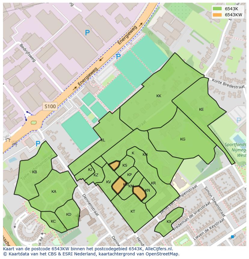 Afbeelding van het postcodegebied 6543 KW op de kaart.