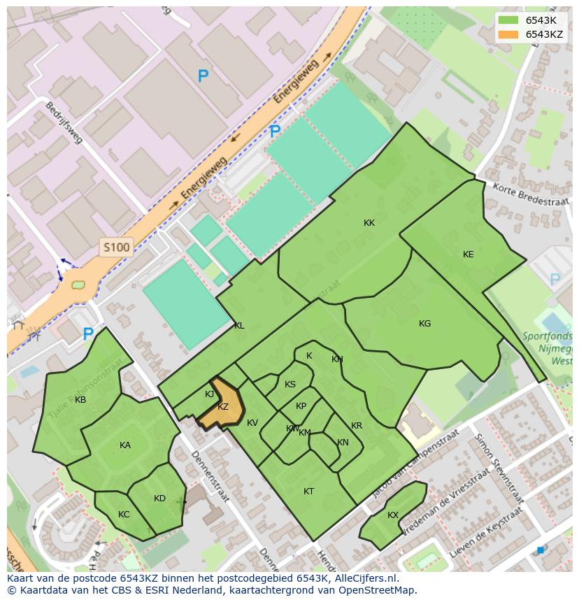 Afbeelding van het postcodegebied 6543 KZ op de kaart.