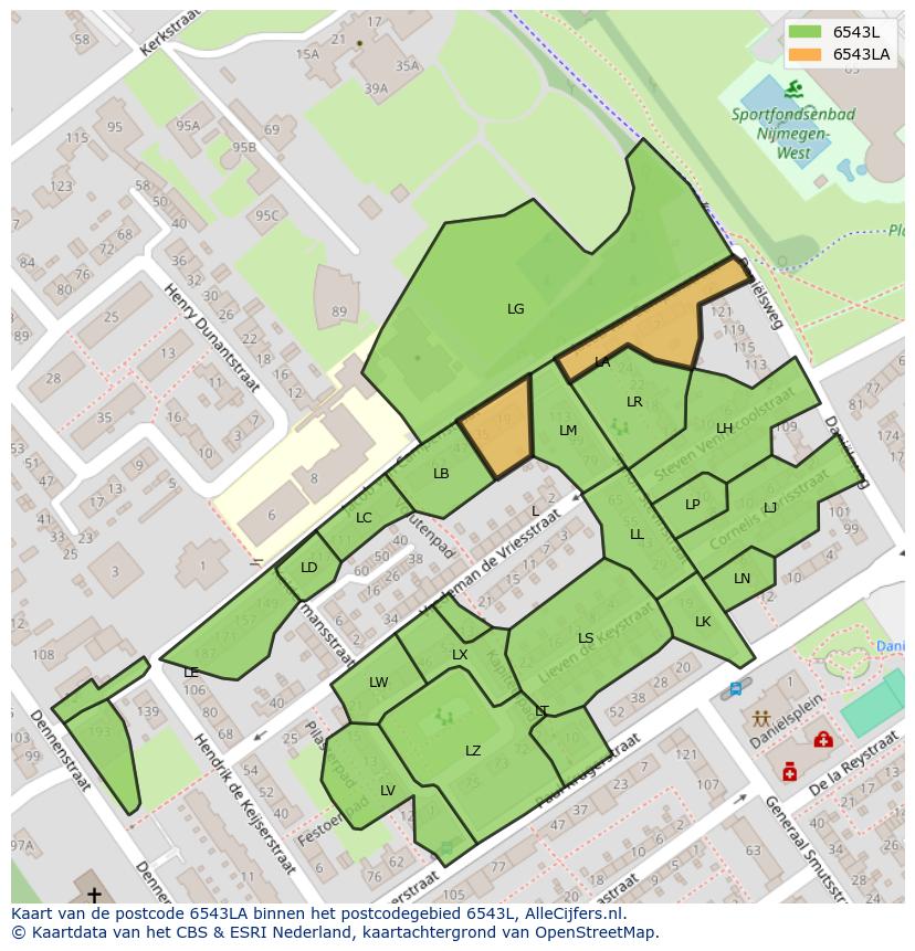 Afbeelding van het postcodegebied 6543 LA op de kaart.