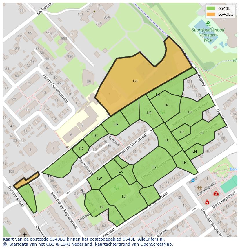 Afbeelding van het postcodegebied 6543 LG op de kaart.