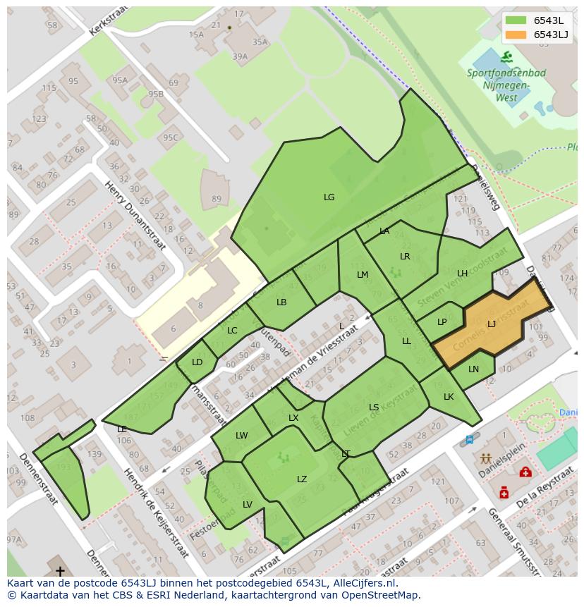 Afbeelding van het postcodegebied 6543 LJ op de kaart.