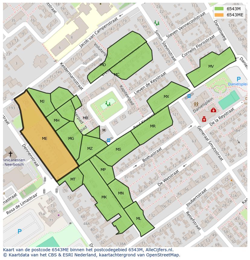 Afbeelding van het postcodegebied 6543 ME op de kaart.