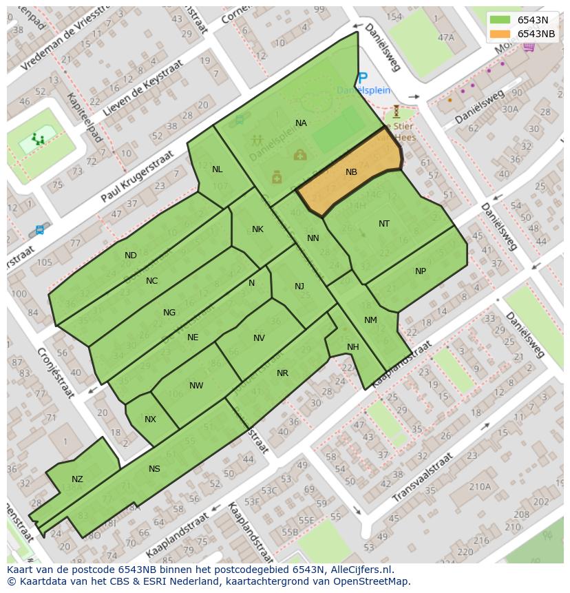 Afbeelding van het postcodegebied 6543 NB op de kaart.