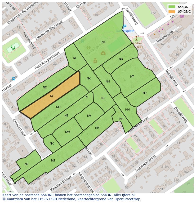 Afbeelding van het postcodegebied 6543 NC op de kaart.