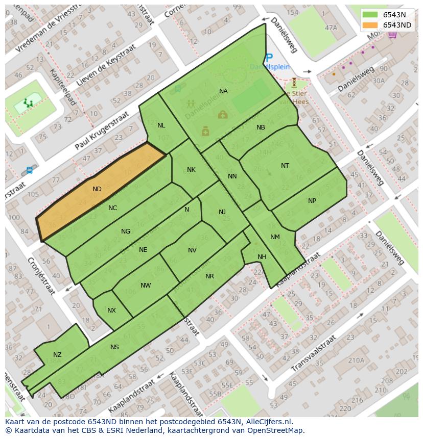 Afbeelding van het postcodegebied 6543 ND op de kaart.