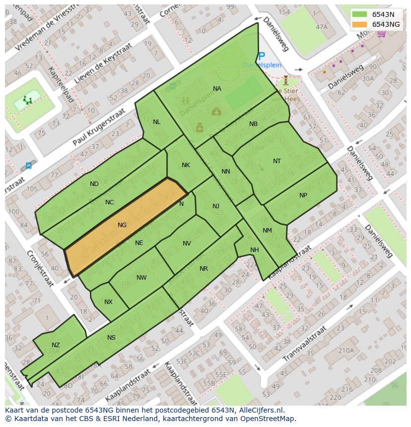 Afbeelding van het postcodegebied 6543 NG op de kaart.