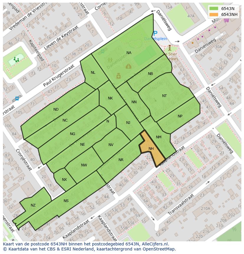 Afbeelding van het postcodegebied 6543 NH op de kaart.