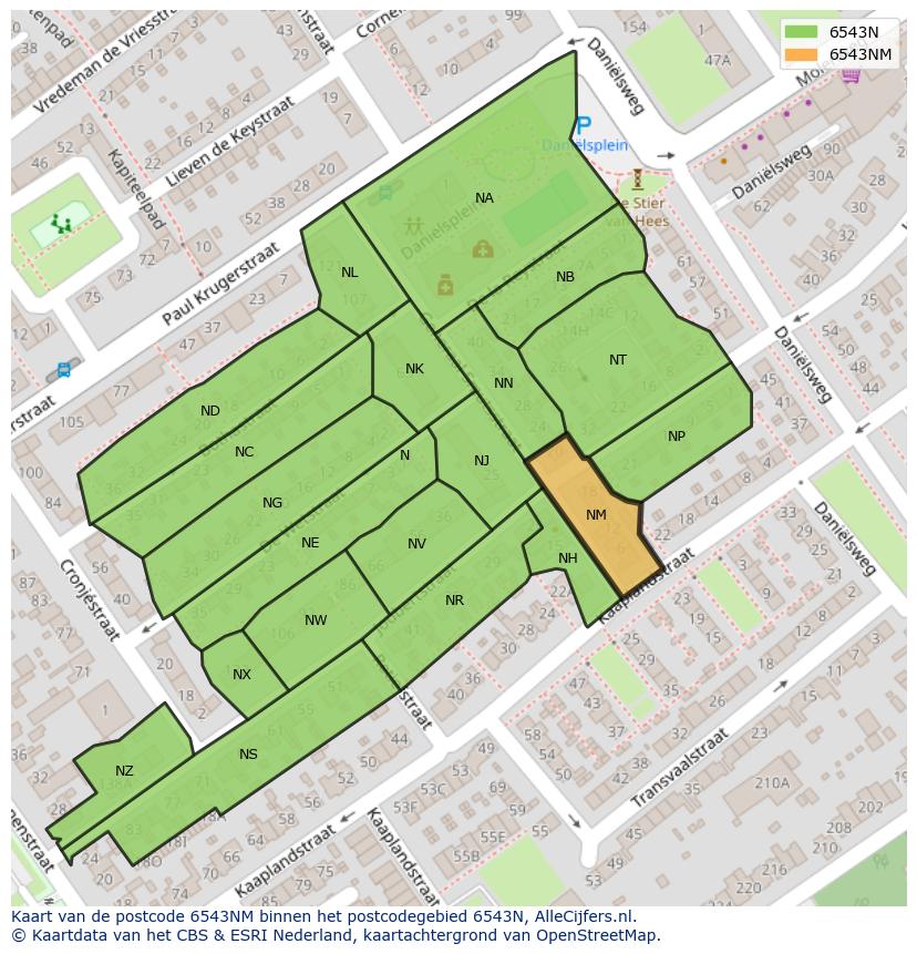 Afbeelding van het postcodegebied 6543 NM op de kaart.