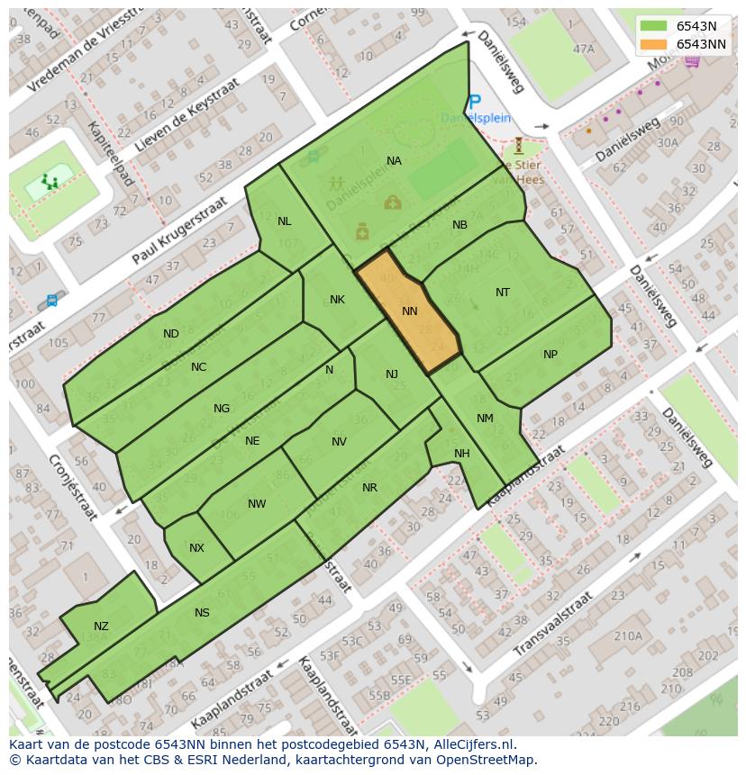 Afbeelding van het postcodegebied 6543 NN op de kaart.