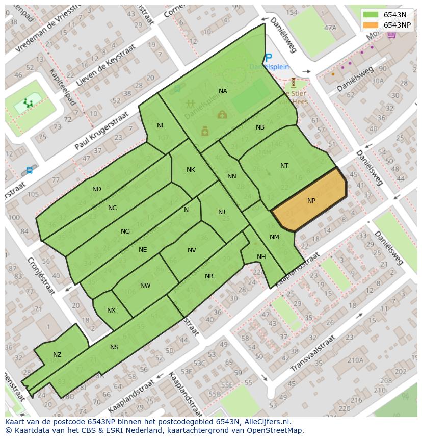Afbeelding van het postcodegebied 6543 NP op de kaart.