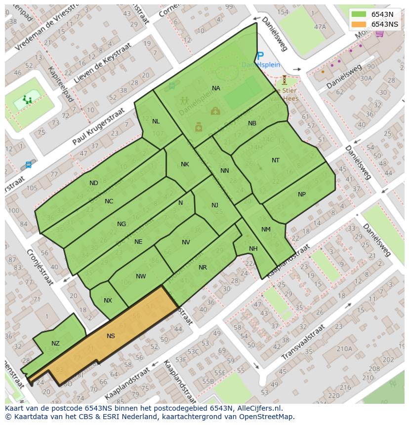Afbeelding van het postcodegebied 6543 NS op de kaart.