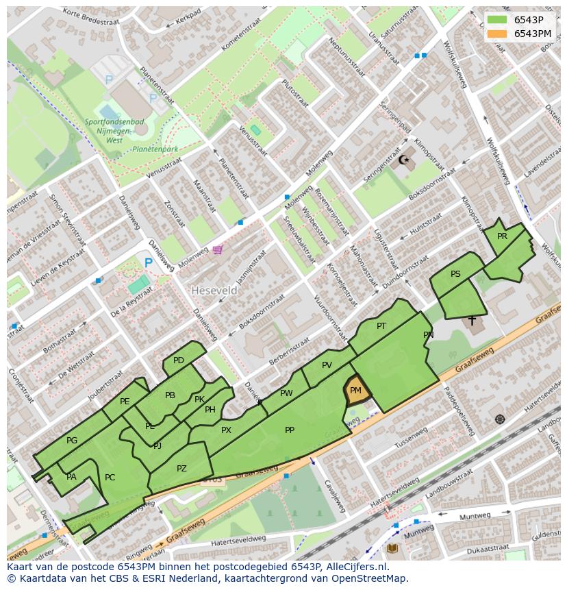 Afbeelding van het postcodegebied 6543 PM op de kaart.