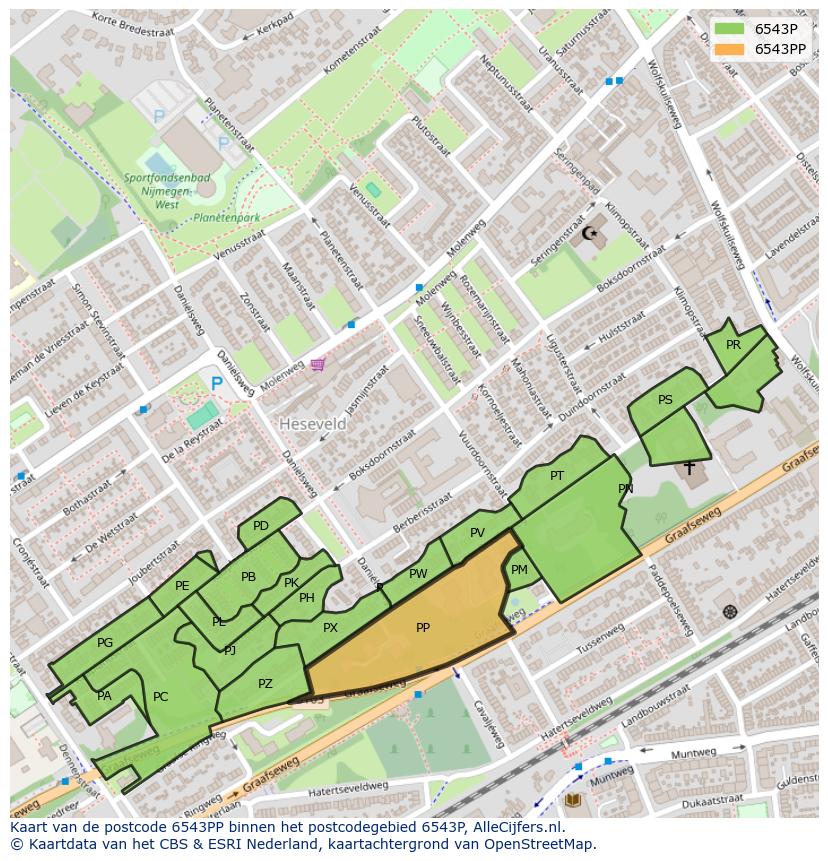 Afbeelding van het postcodegebied 6543 PP op de kaart.