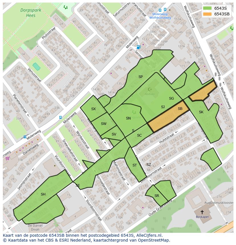 Afbeelding van het postcodegebied 6543 SB op de kaart.