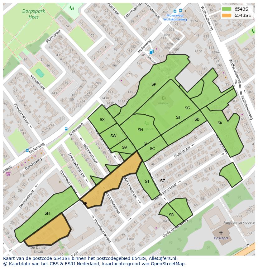 Afbeelding van het postcodegebied 6543 SE op de kaart.