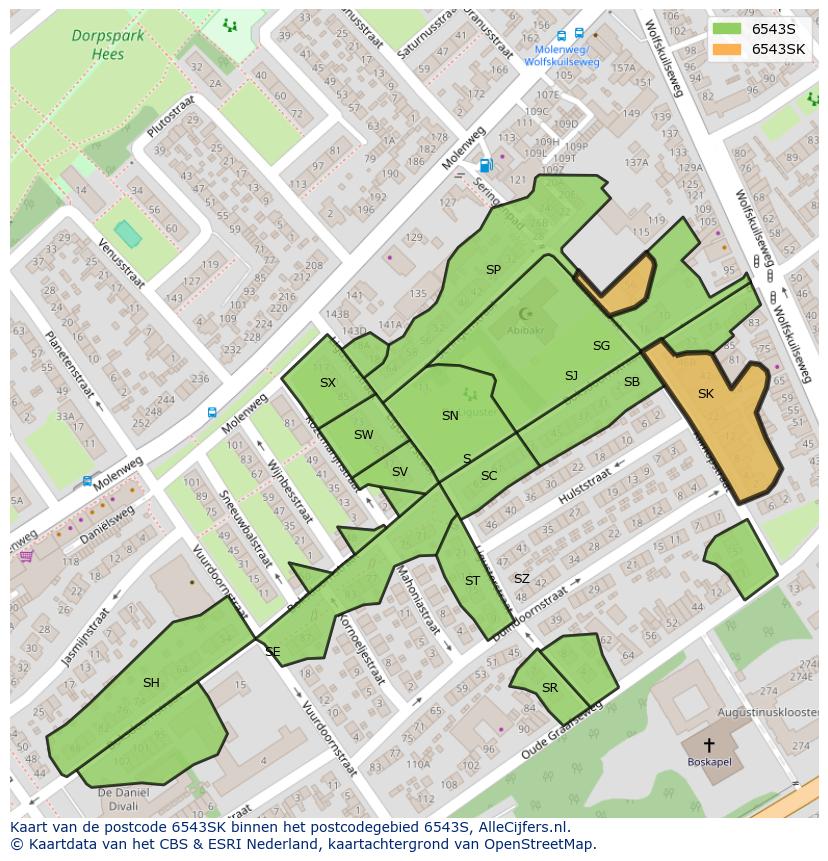 Afbeelding van het postcodegebied 6543 SK op de kaart.