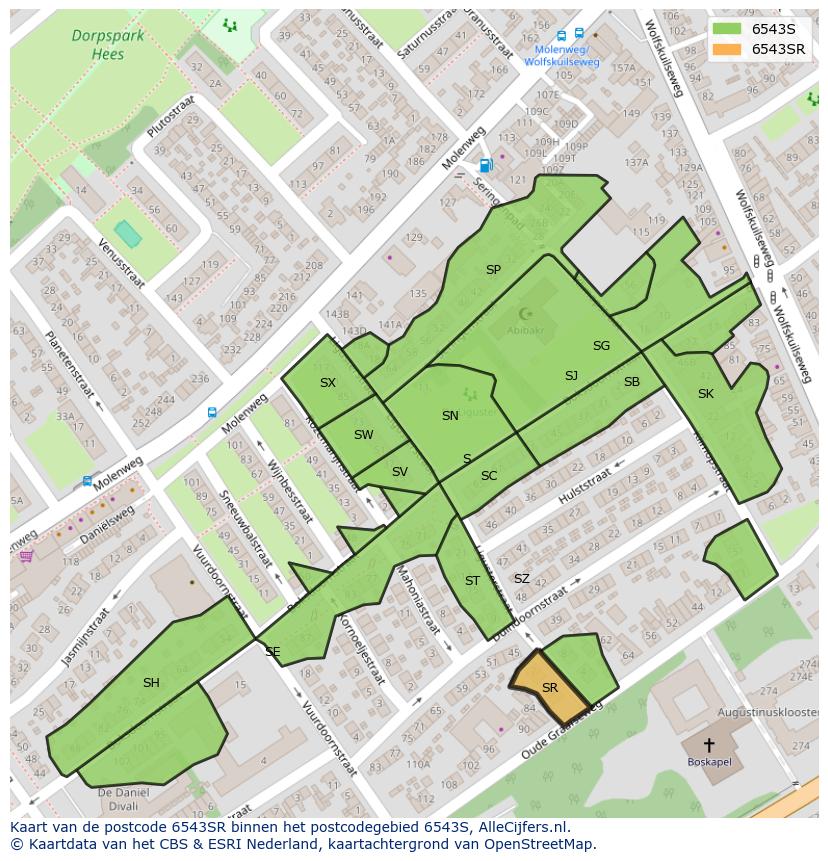 Afbeelding van het postcodegebied 6543 SR op de kaart.
