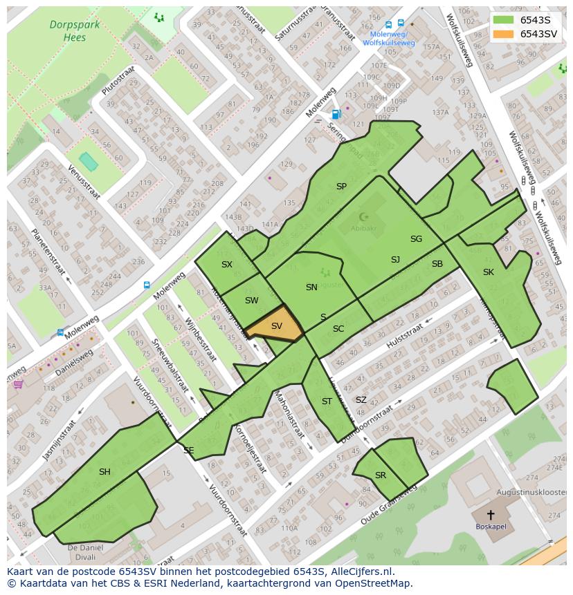 Afbeelding van het postcodegebied 6543 SV op de kaart.