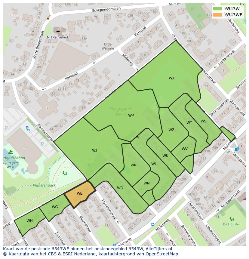 Afbeelding van het postcodegebied 6543 WE op de kaart.