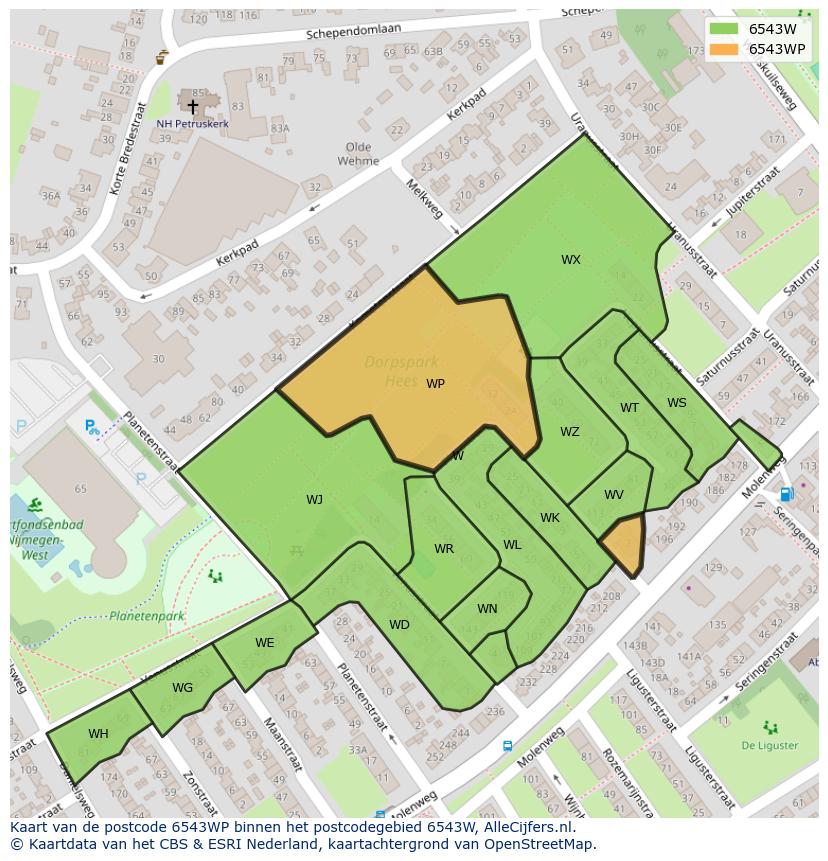 Afbeelding van het postcodegebied 6543 WP op de kaart.