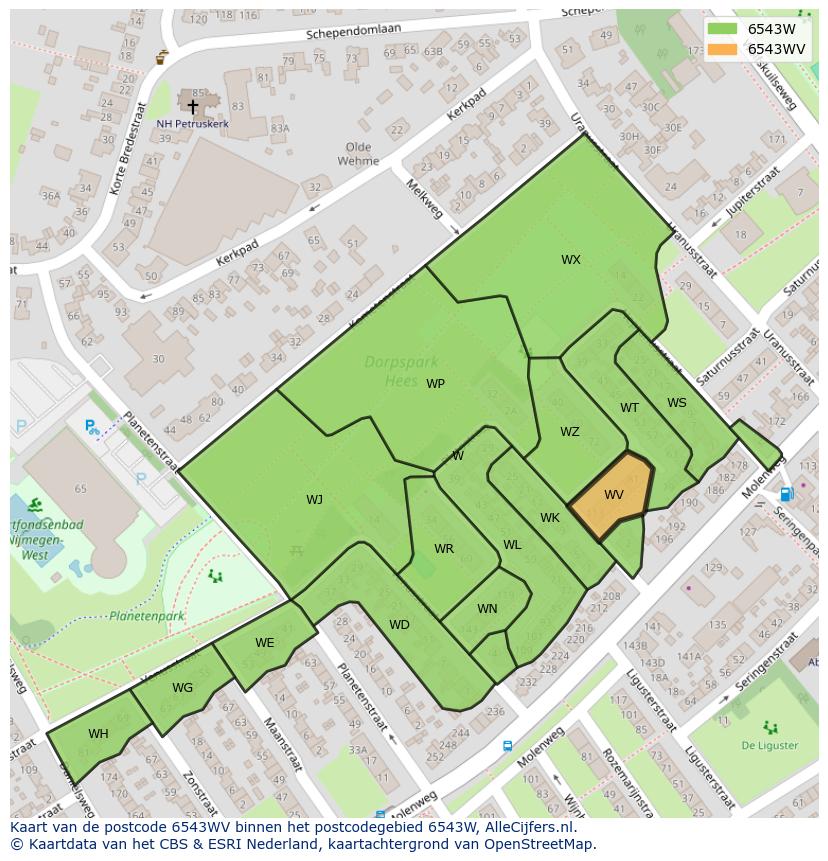 Afbeelding van het postcodegebied 6543 WV op de kaart.