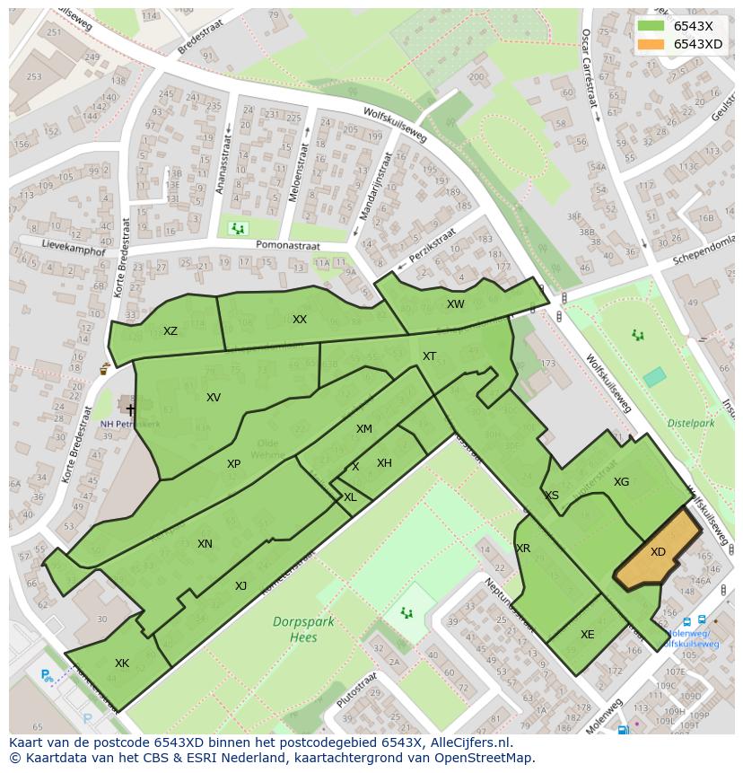 Afbeelding van het postcodegebied 6543 XD op de kaart.