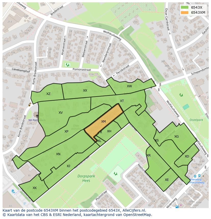 Afbeelding van het postcodegebied 6543 XM op de kaart.