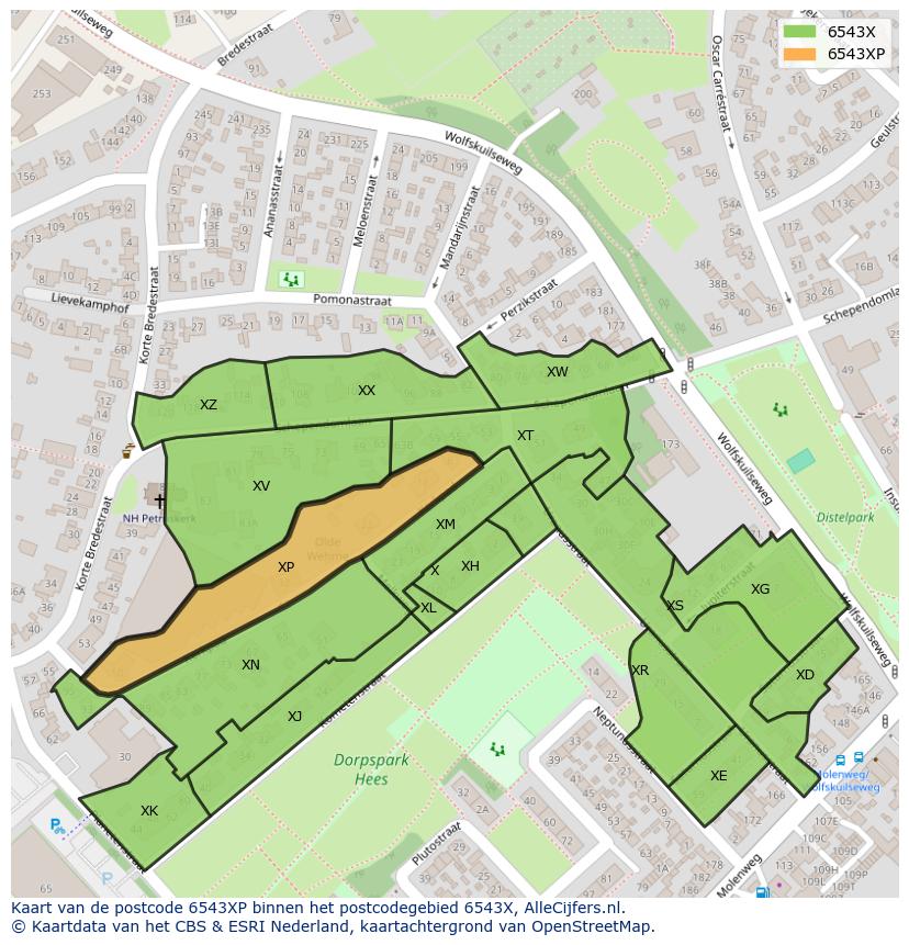 Afbeelding van het postcodegebied 6543 XP op de kaart.