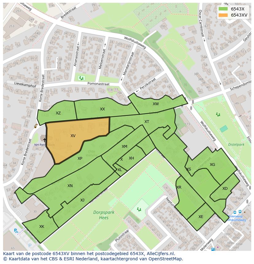 Afbeelding van het postcodegebied 6543 XV op de kaart.