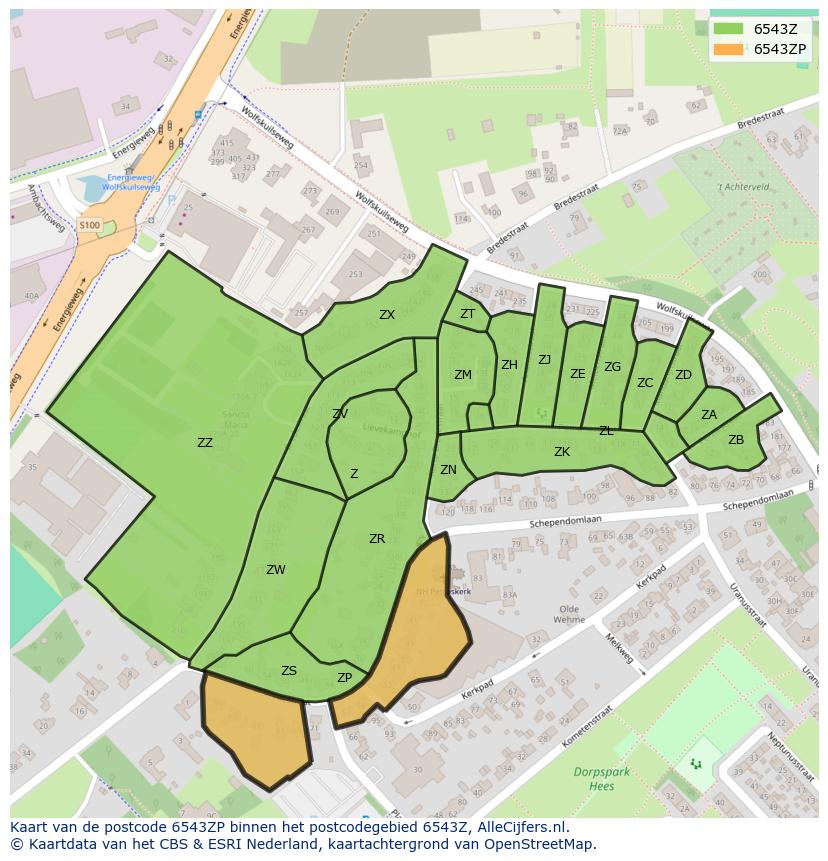 Afbeelding van het postcodegebied 6543 ZP op de kaart.