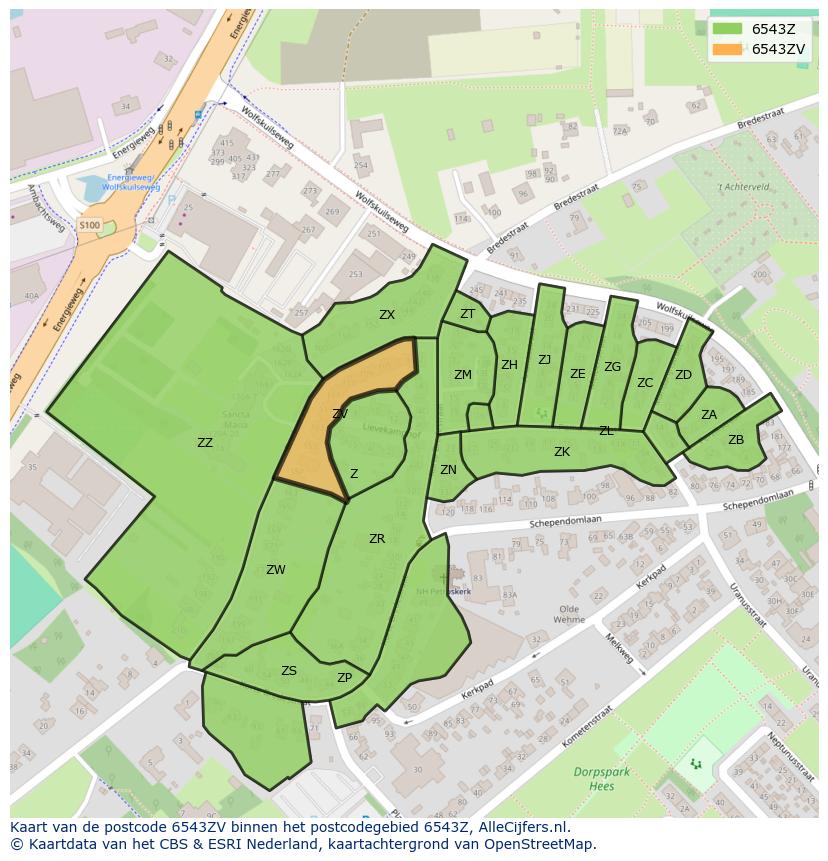 Afbeelding van het postcodegebied 6543 ZV op de kaart.