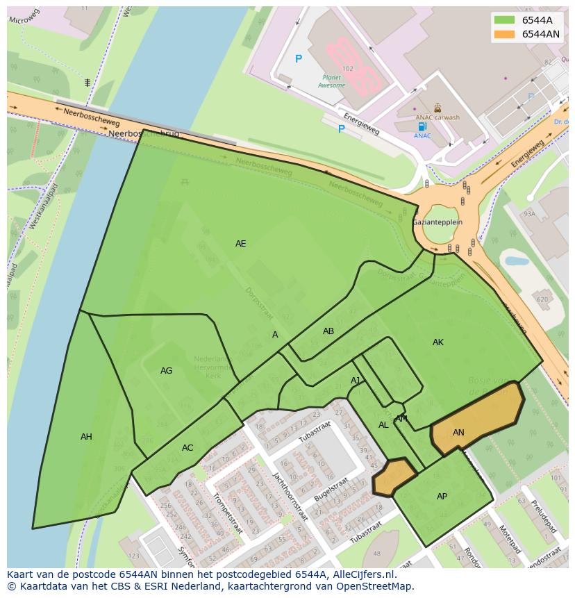 Afbeelding van het postcodegebied 6544 AN op de kaart.
