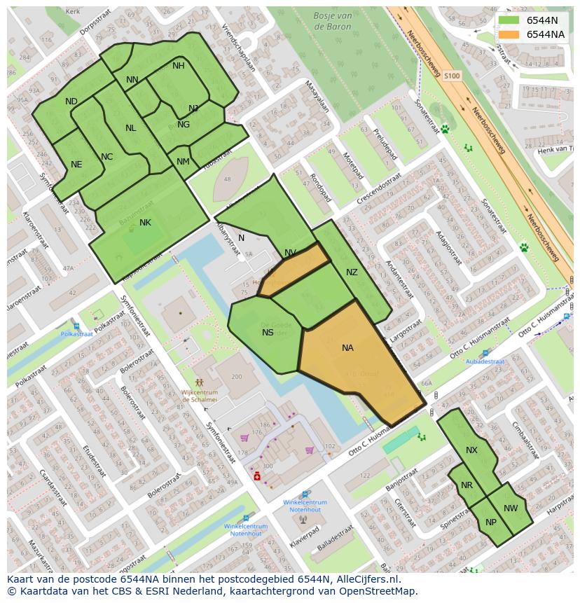 Afbeelding van het postcodegebied 6544 NA op de kaart.