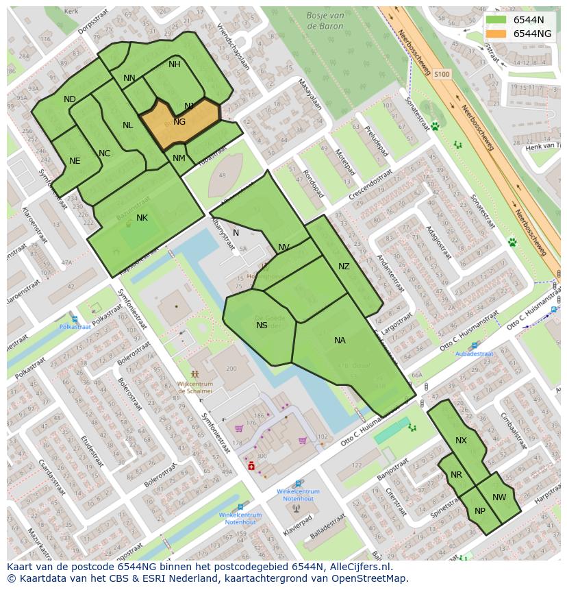 Afbeelding van het postcodegebied 6544 NG op de kaart.