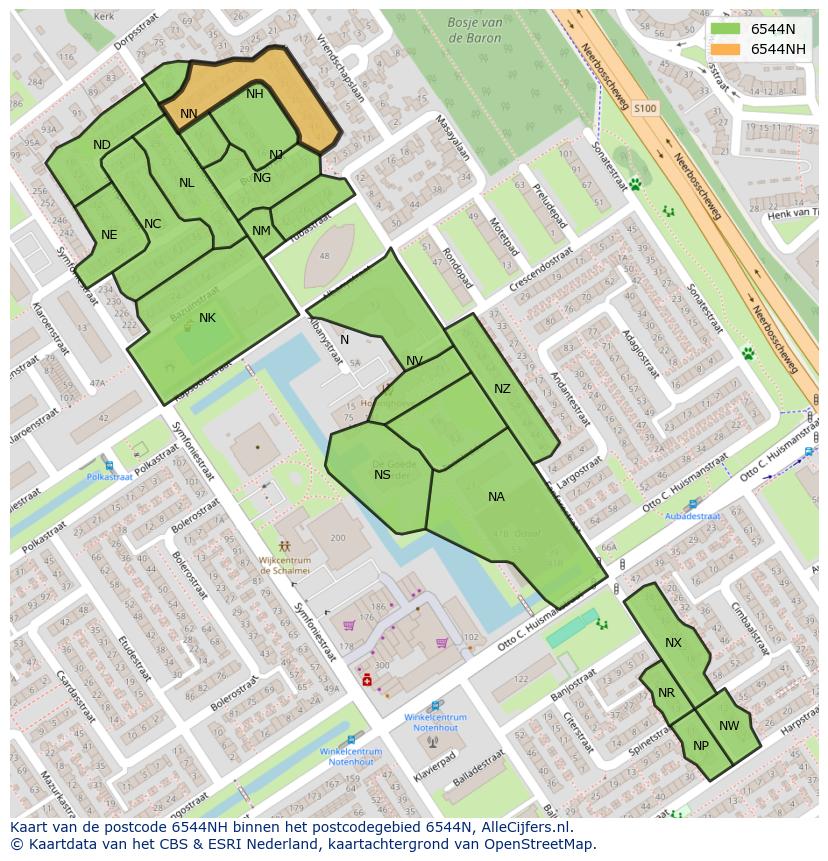 Afbeelding van het postcodegebied 6544 NH op de kaart.