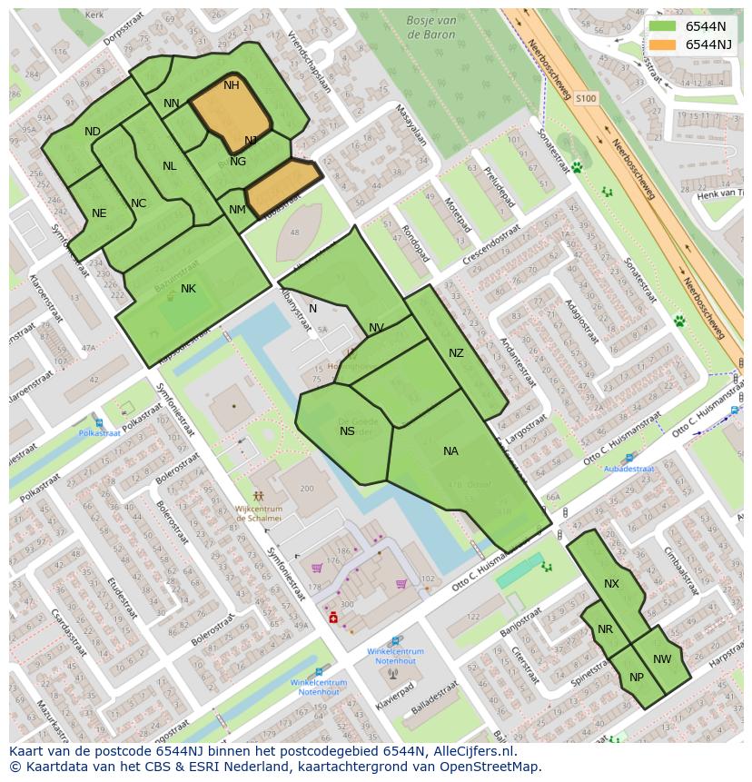 Afbeelding van het postcodegebied 6544 NJ op de kaart.